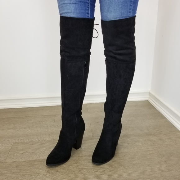 Suede Over the knee heel Boots with lace up back - Picture 4 of 8